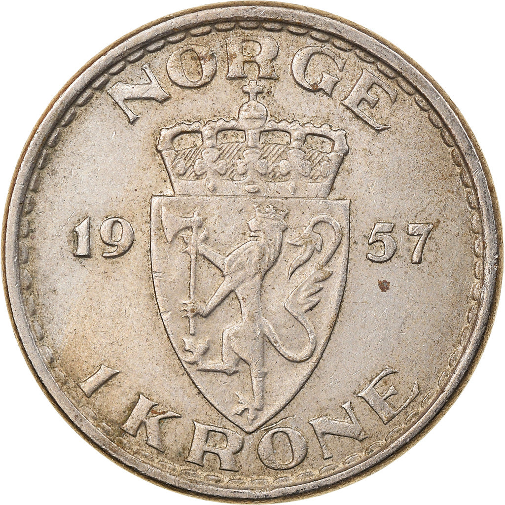 Munten, Noorwegen, Haakon VII, Krone, 1957, FR+, Copper-nickel, KM:397.2
