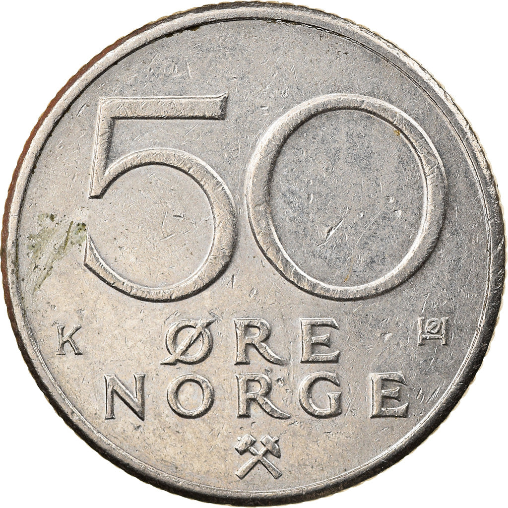 Moneta, Norvegia, Olav V, 50 Öre, 1987, MB+, Rame-nichel, KM:418