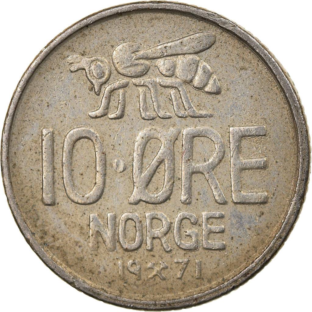 Coin, Norway, Olav V, 10 Öre, 1971, VF(30-35), Copper-nickel, KM:411