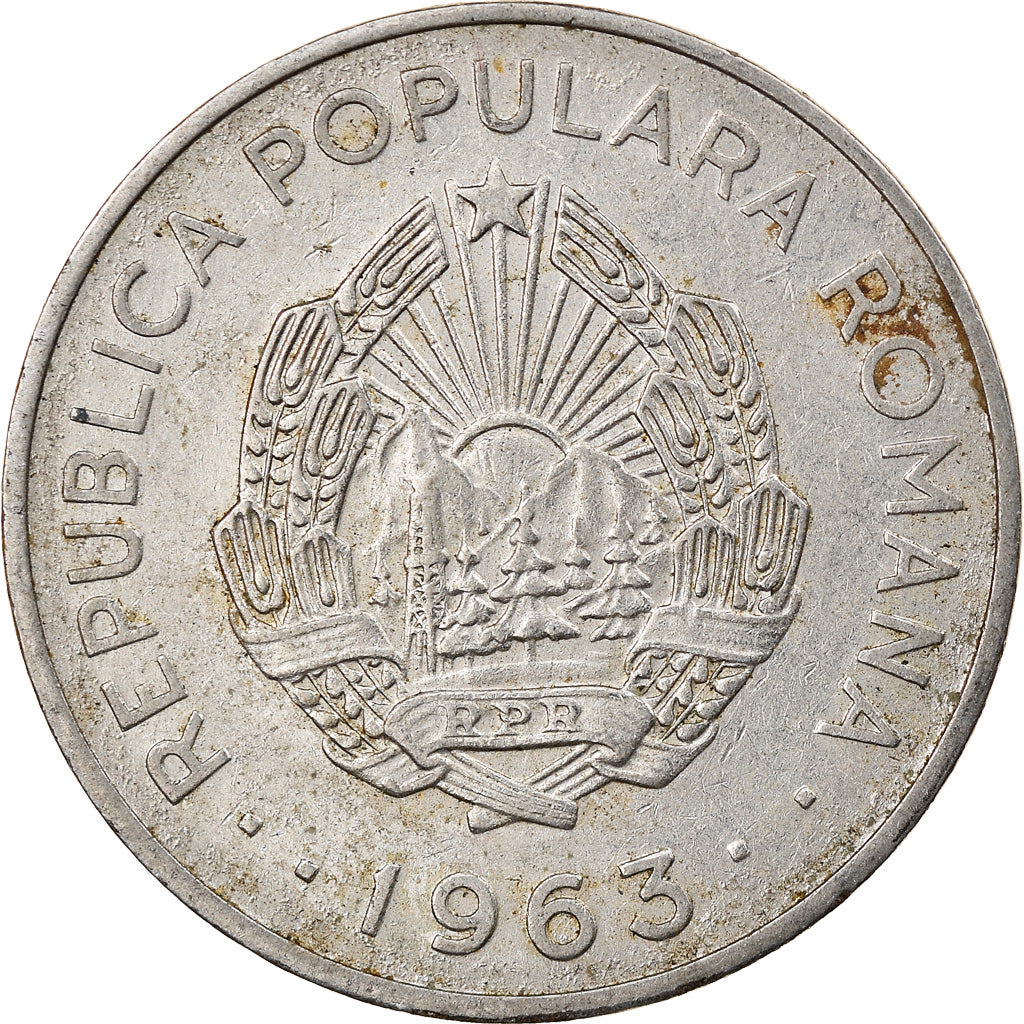 Moeda, Roménia, Leu, 1963, VF(30-35), Aço Revestido a Níquel, KM:90