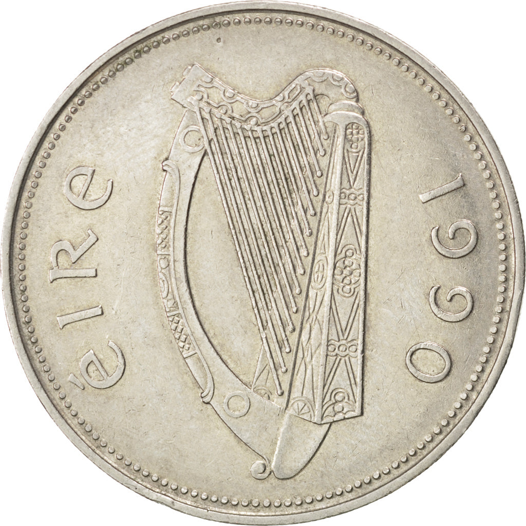IRELAND REPUBLIC, Punt, Pound, 1990, KM #27, AU(50-53), Copper-Nickel, 31.1,...