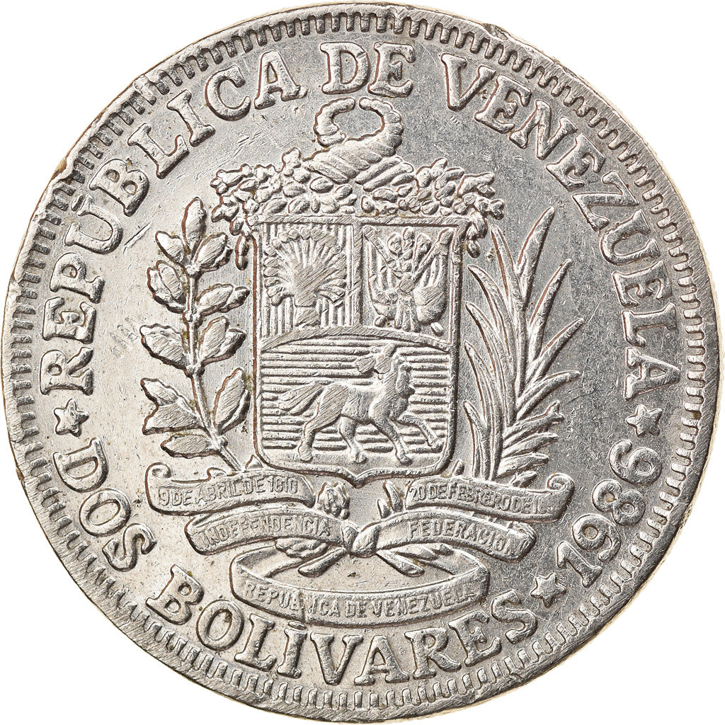 Moeda, Venezuela, 2 Bolivares, 1986, EF(40-45), Níquel, KM:43