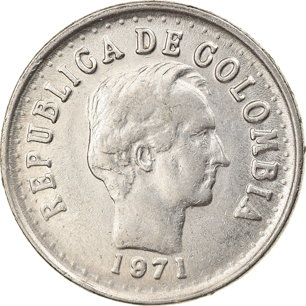 Coin, Colombia, 20 Centavos, 1971, VF(30-35), Nickel Clad Steel, KM:245