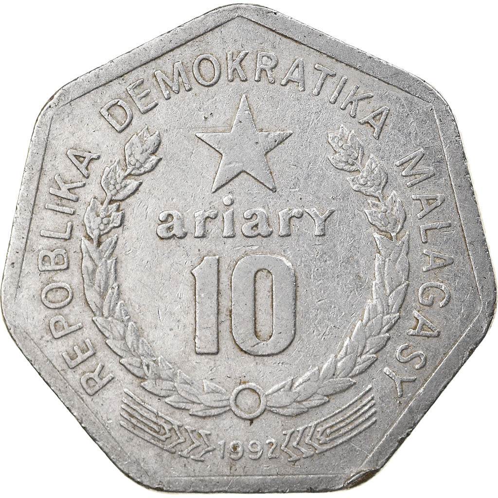 Coin, Madagascar, 10 Ariary, 1992, Royal Canadian Mint, VF(30-35), Stainless