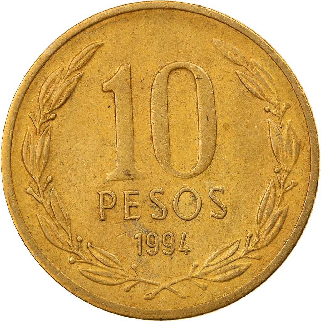 Coin, Chile, 10 Pesos, 1994, Santiago, VF(30-35), Aluminum-Bronze, KM:228.2