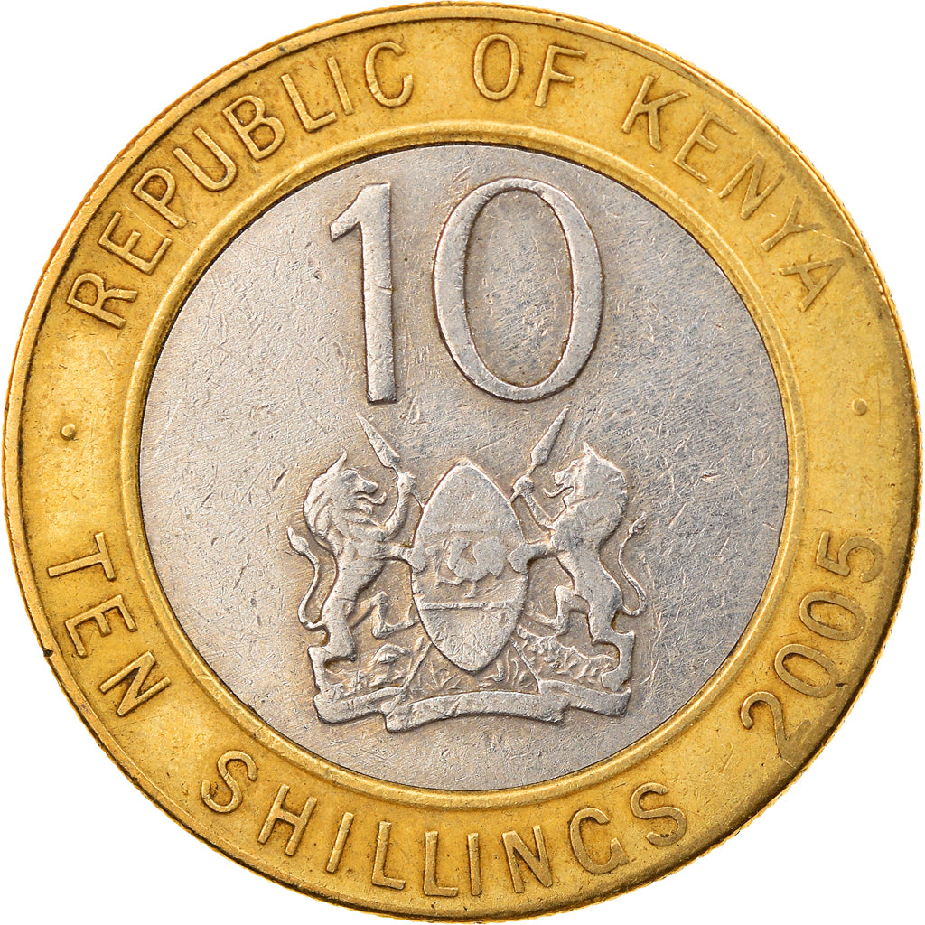 Coin, Kenya, 10 Shillings, 2005, British Royal Mint, VF(30-35), Bi-Metallic