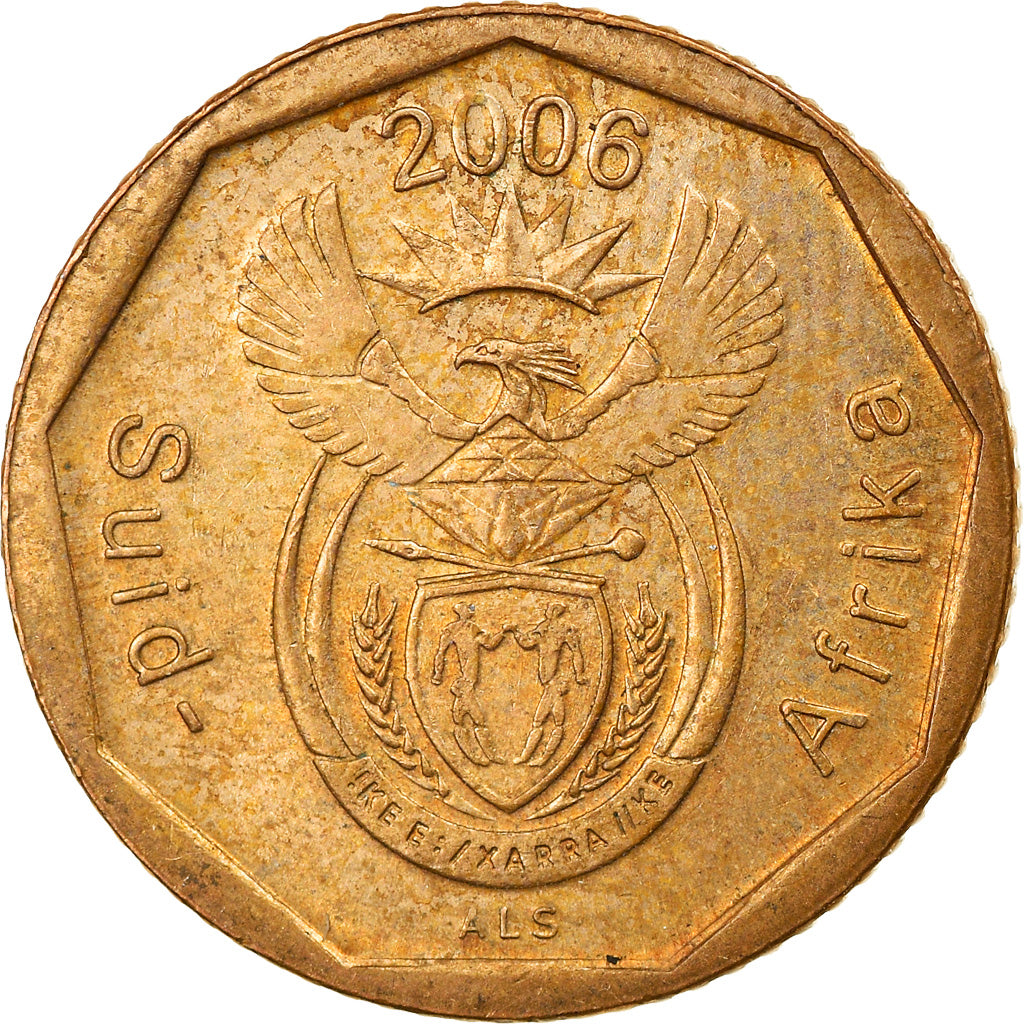 Moneda, Sudáfrica, 10 Cents, 2006, Pretoria, BC+, Bronce chapado en acero