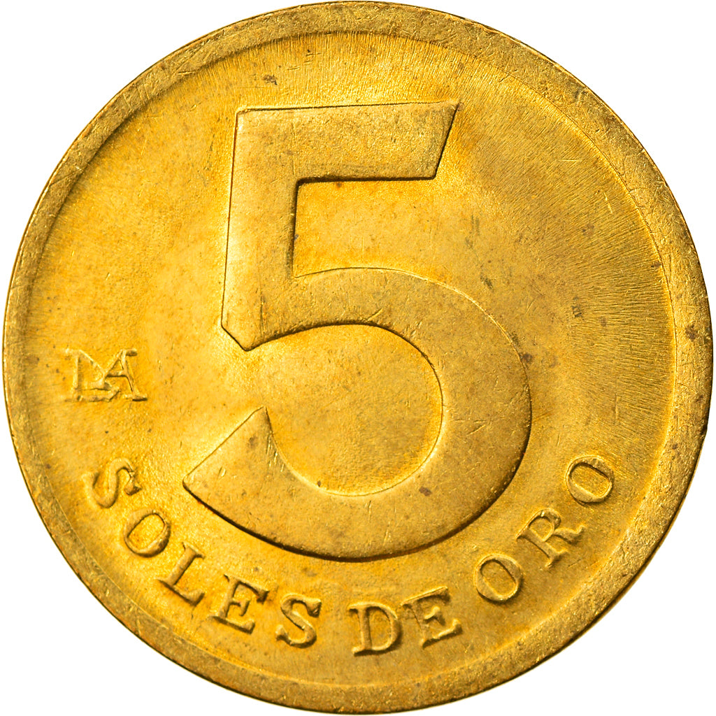 Coin, Peru, 5 Soles, 1981, Lima, AU(55-58), Brass, KM:271