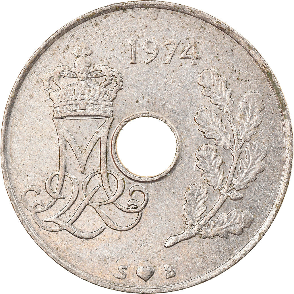 Monnaie, Danemark, Margrethe II, 25 Öre, 1974, Copenhagen, TB+, Copper-nickel