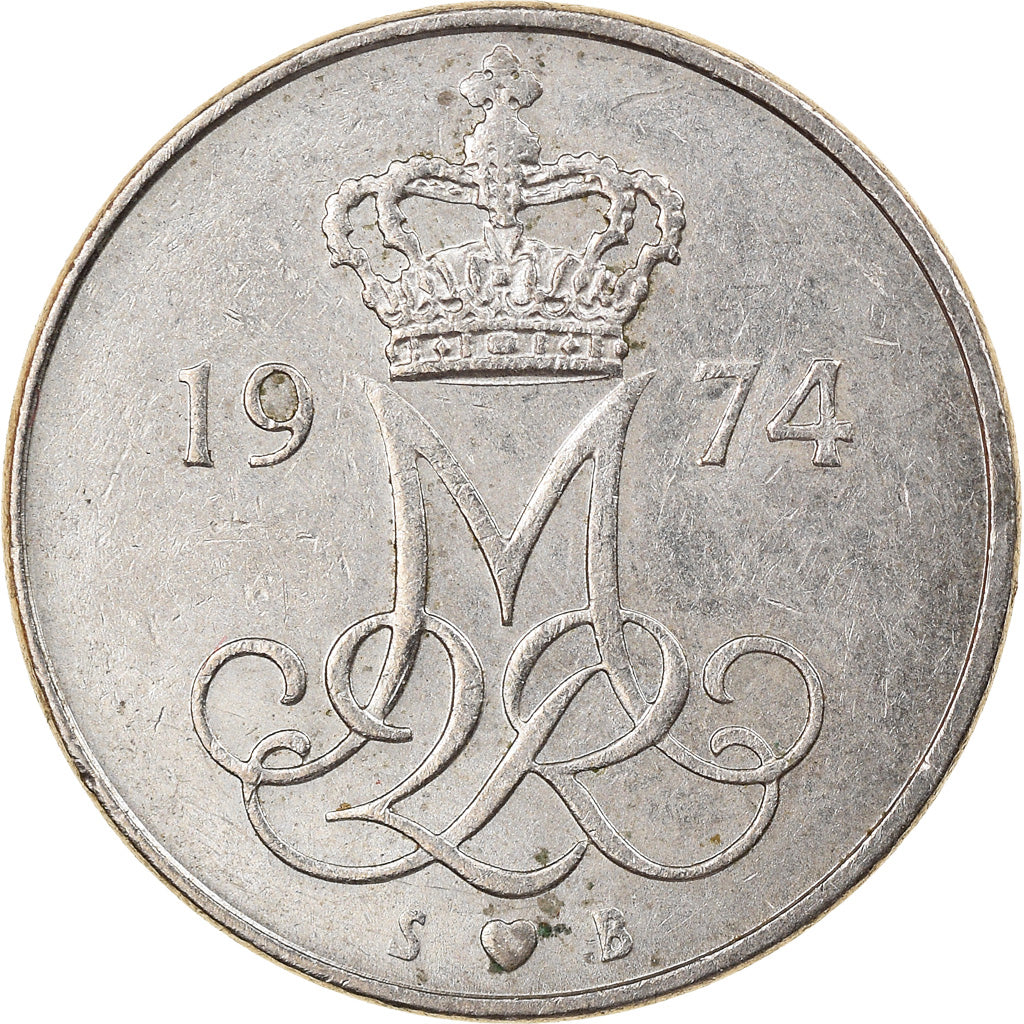 Munten, Denemarken, Margrethe II, 10 Öre, 1974, Copenhagen, FR+, Copper-nickel