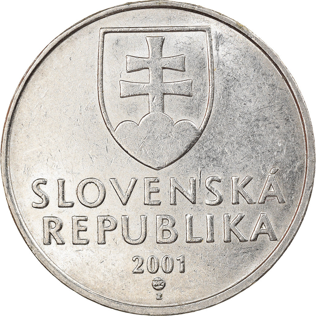 Munten, Slowakije, 2 Koruna, 2001, FR+, Nickel plated steel, KM:13