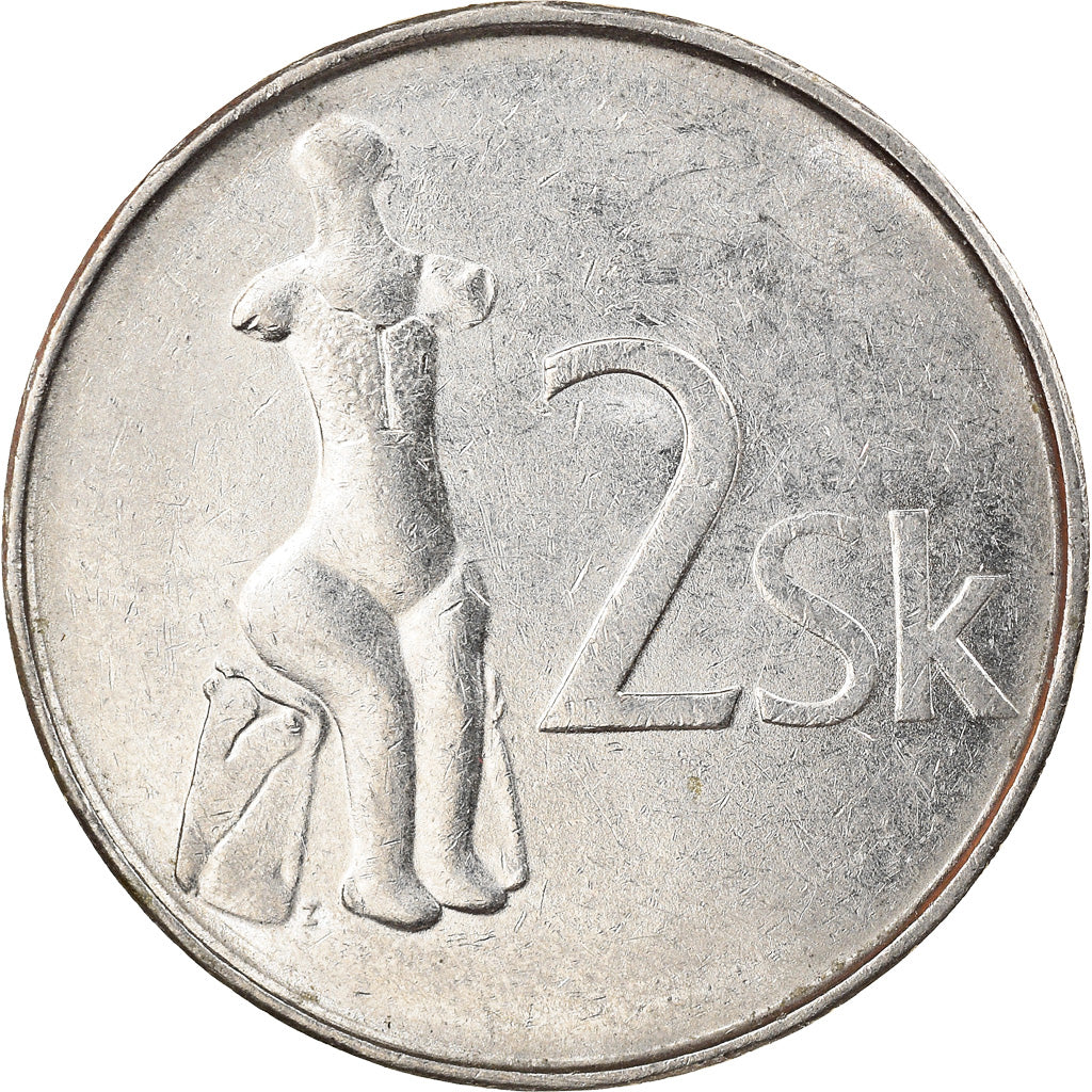 Munten, Slowakije, 2 Koruna, 2001, FR+, Nickel plated steel, KM:13