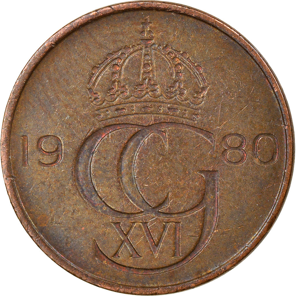 Moeda, Suécia, Carl XVI Gustaf, 5 Öre, 1980, VF(30-35), Bronze, KM:849