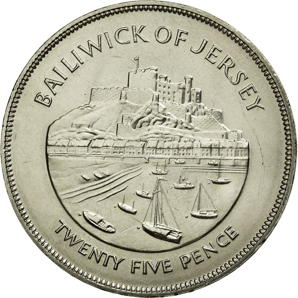 Coin, Jersey, Elizabeth II, 25 Pence, 1977, AU(55-58), Copper-nickel, KM:44