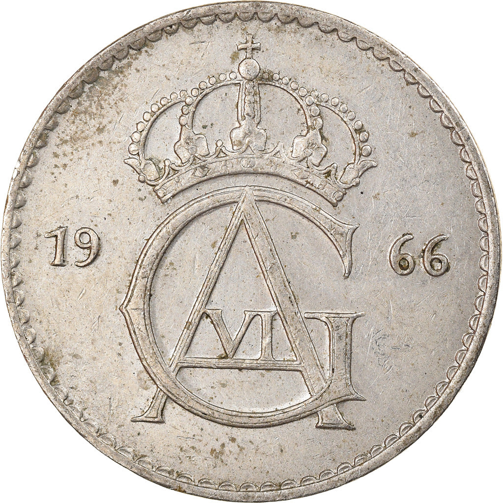 Moneta, Szwecja, Gustaf VI, 50 Öre, 1966, VF(30-35), Miedź-Nikiel, KM:837
