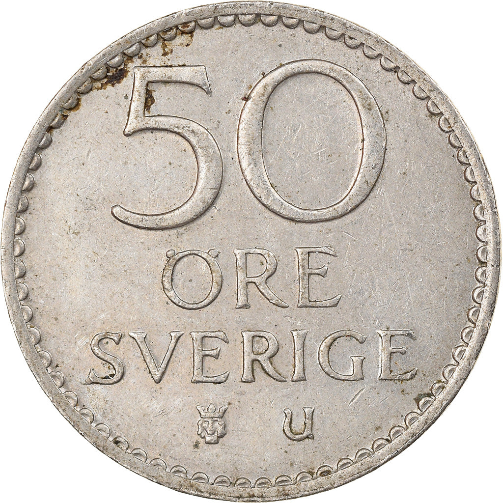 Moneta, Szwecja, Gustaf VI, 50 Öre, 1966, VF(30-35), Miedź-Nikiel, KM:837