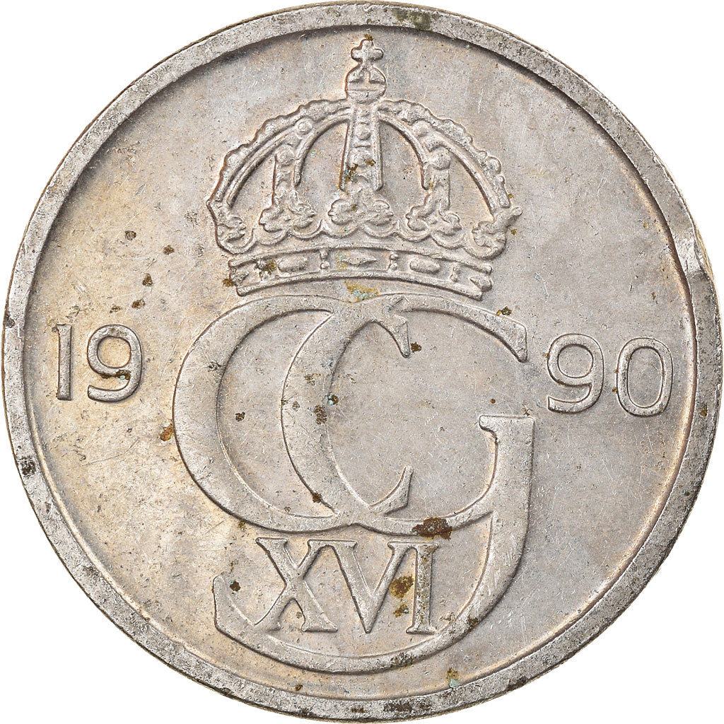 Coin, Sweden, Carl XVI Gustaf, 50 Öre, 1990, VF(30-35), Copper-nickel, KM:855