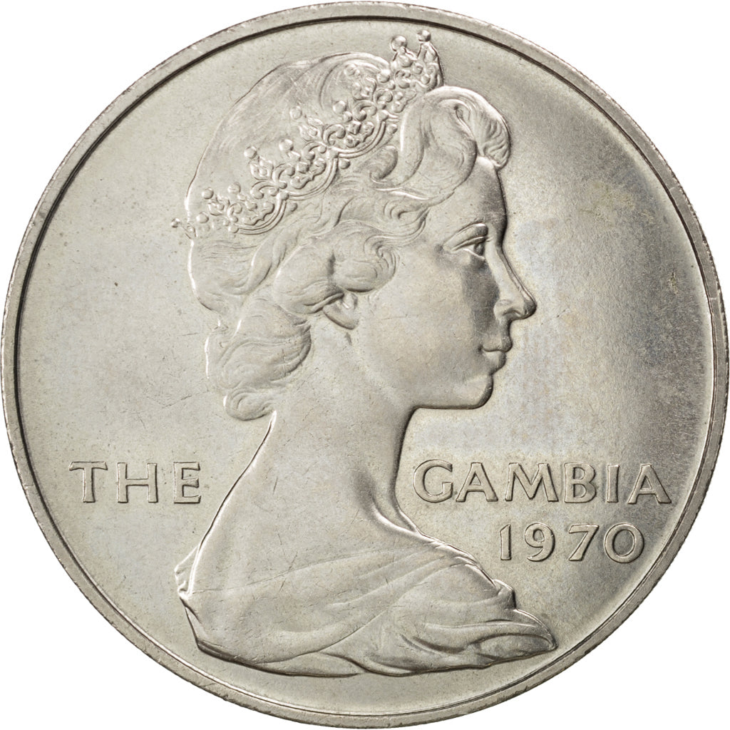 GAMBIA, THE, 8 Shillings, 1970, KM #7, MS(60-62), Copper-Nickel, 41, 33.59