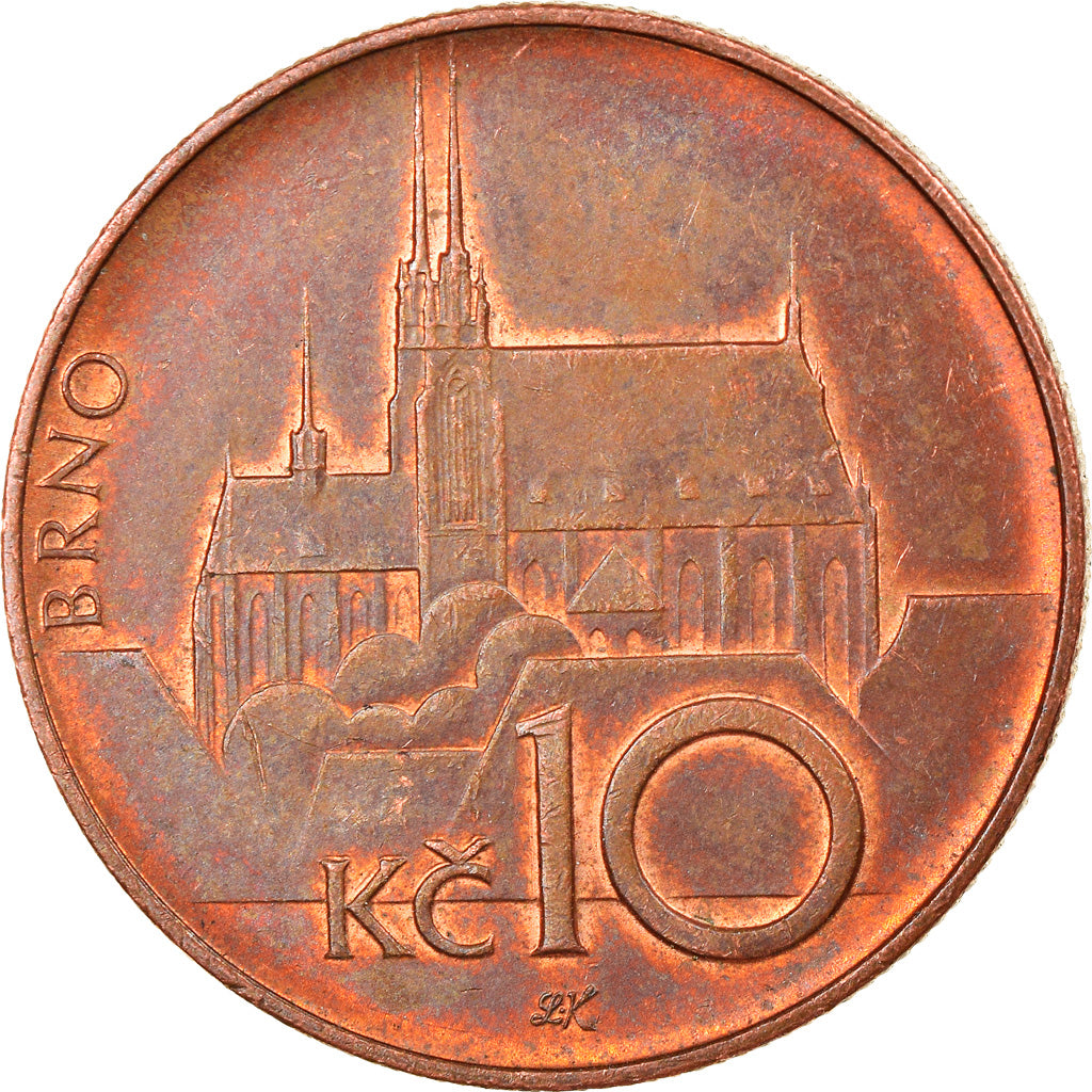Moneta, Czechy, 10 Korun, 1996, VF(30-35), Miedź platerowana stalą, KM:4