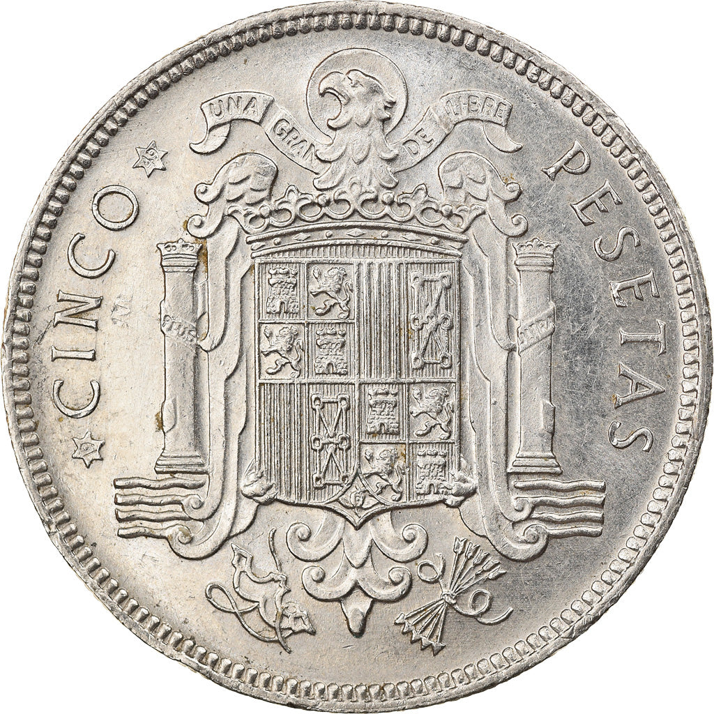 Moneta, Spagna, Caudillo and regent, 5 Pesetas, 1949, BB, Nichel, KM:778