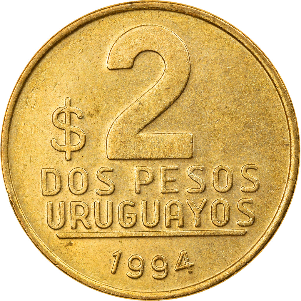 Monnaie, Uruguay, 2 Pesos Uruguayos, 1994, Santiago, TB+, Aluminum-Bronze