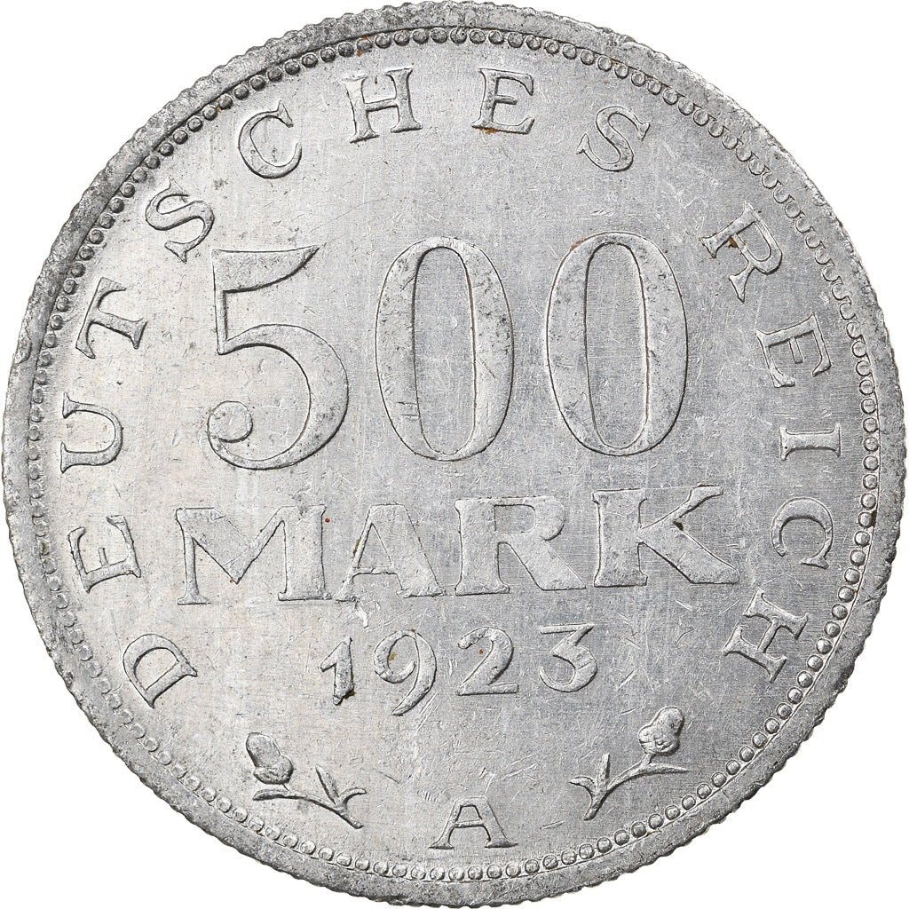 Coin, GERMANY, WEIMAR REPUBLIC, 500 Mark, 1923, Berlin, VF(30-35), Aluminum
