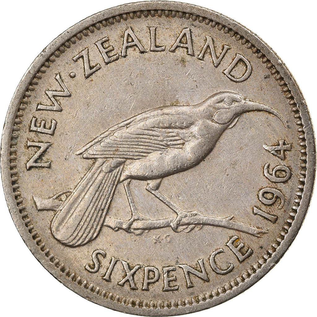 Moneta, Nuova Zelanda, Elizabeth II, 6 Pence, 1964, MB+, Rame-nichel, KM:26.2