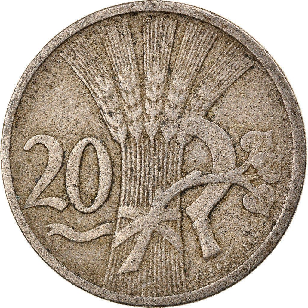 Munten, Tsjecho-Slowakije, 20 Haleru, 1921, FR+, Copper-nickel, KM:1