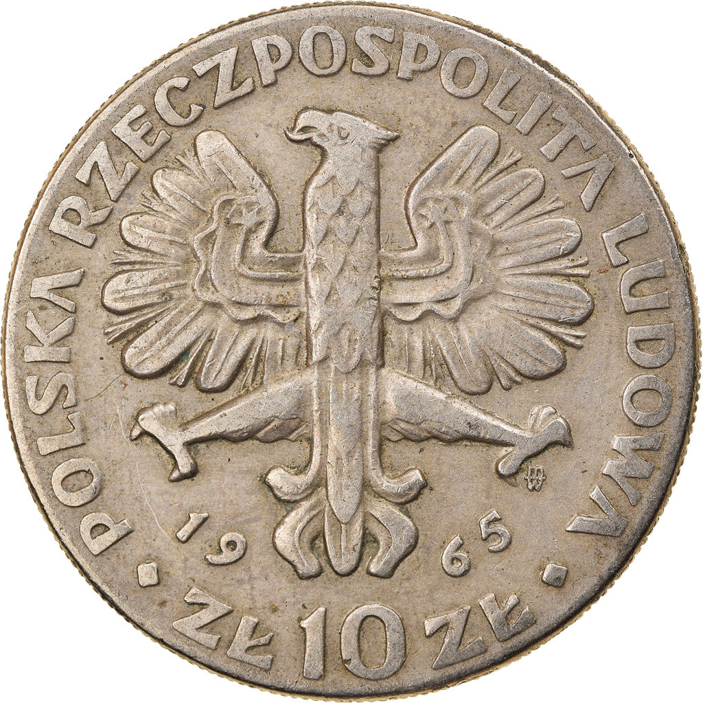 Coin, Poland, 10 Zlotych, 1965, Warsaw, VF(30-35), Copper-nickel, KM:54