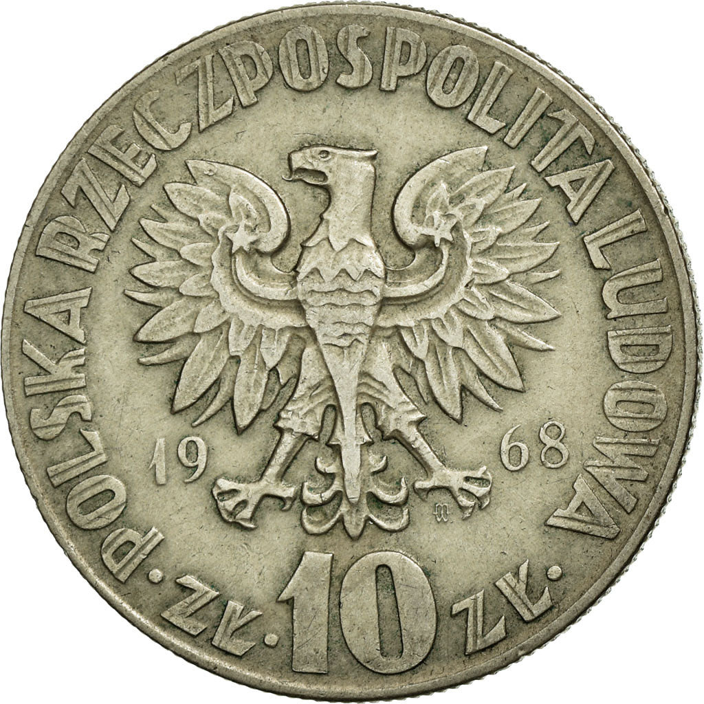 Coin, Poland, 10 Zlotych, 1968, AU(50-53), Copper-nickel, KM:51a
