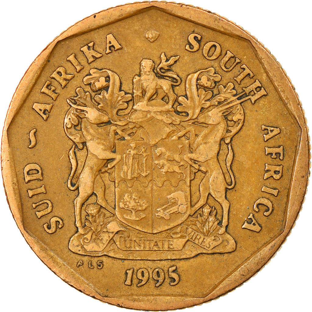 Moneda, Sudáfrica, 50 Cents, 1995, Pretoria, BC+, Bronce chapado en acero