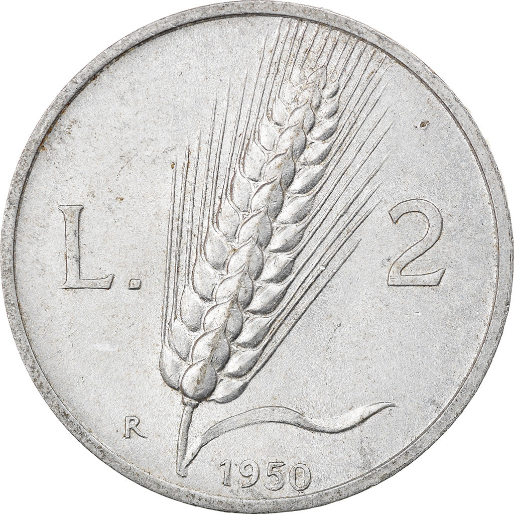 Coin, Italy, 2 Lire, 1950, Rome, VF(30-35), Aluminum, KM:88