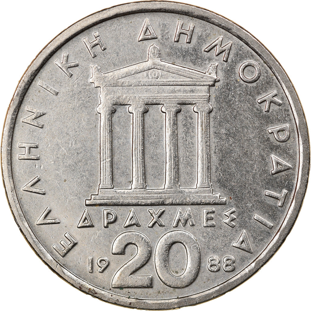 Coin, Greece, 20 Drachmes, 1988, VF(30-35), Copper-nickel, KM:133