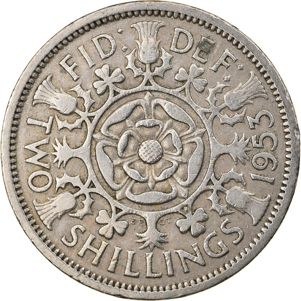 Münze, Großbritannien, Elizabeth II, Florin, Two Shillings, 1953, S