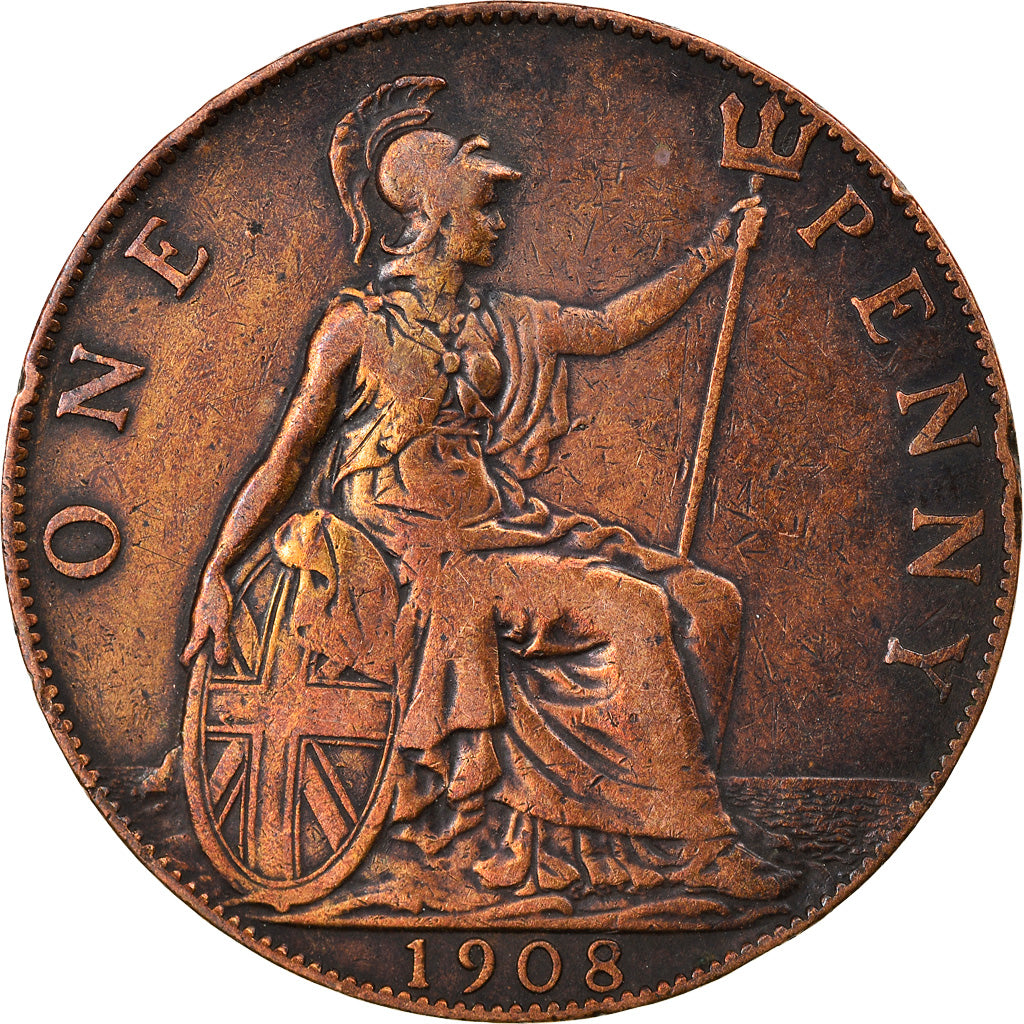 Coin, Great Britain, Edward VII, Penny, 1908, VF(30-35), Bronze, KM:794.2