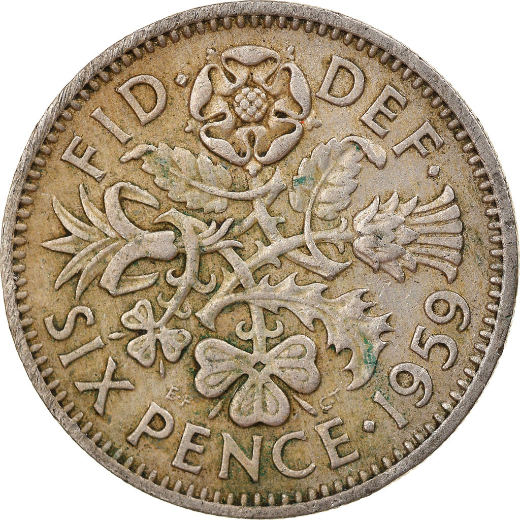 Munten, Groot Bretagne, Elizabeth II, 6 Pence, 1959, FR+, Copper-nickel, KM:903