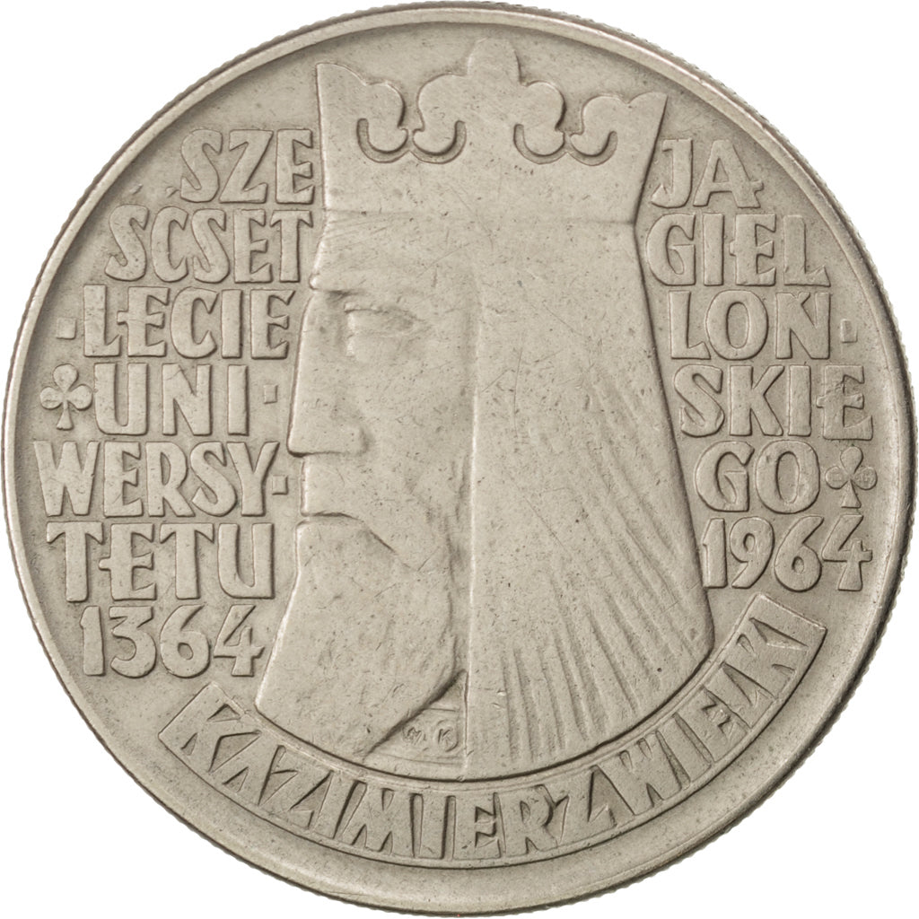 POLAND, 10 Zlotych, 1964, KM #52.1, AU(50-53), Copper-Nickel, 31, 13.18
