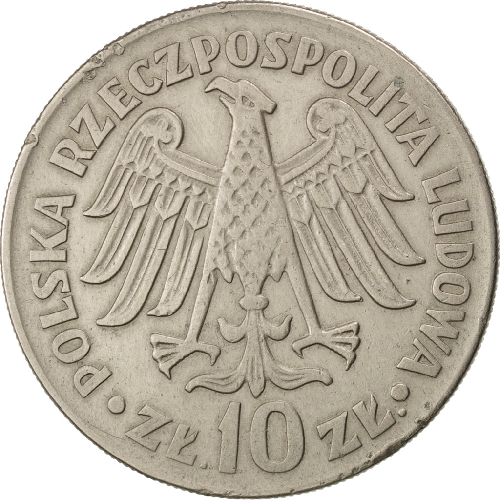 POLAND, 10 Zlotych, 1964, KM #52.1, AU(50-53), Copper-Nickel, 31, 13.18