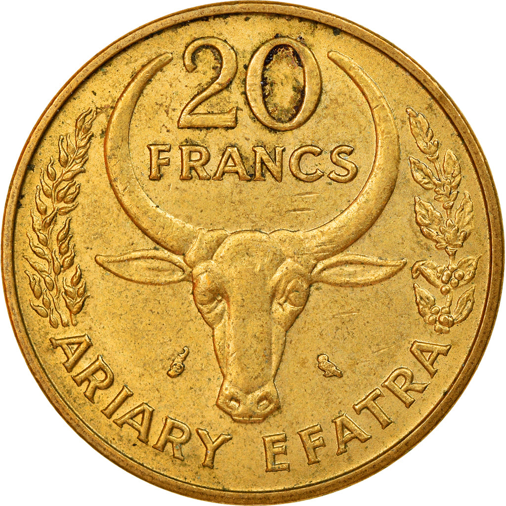 Coin, Madagascar, 20 Francs, 4 Ariary, 1971, Paris, VF(30-35), Aluminum-Bronze