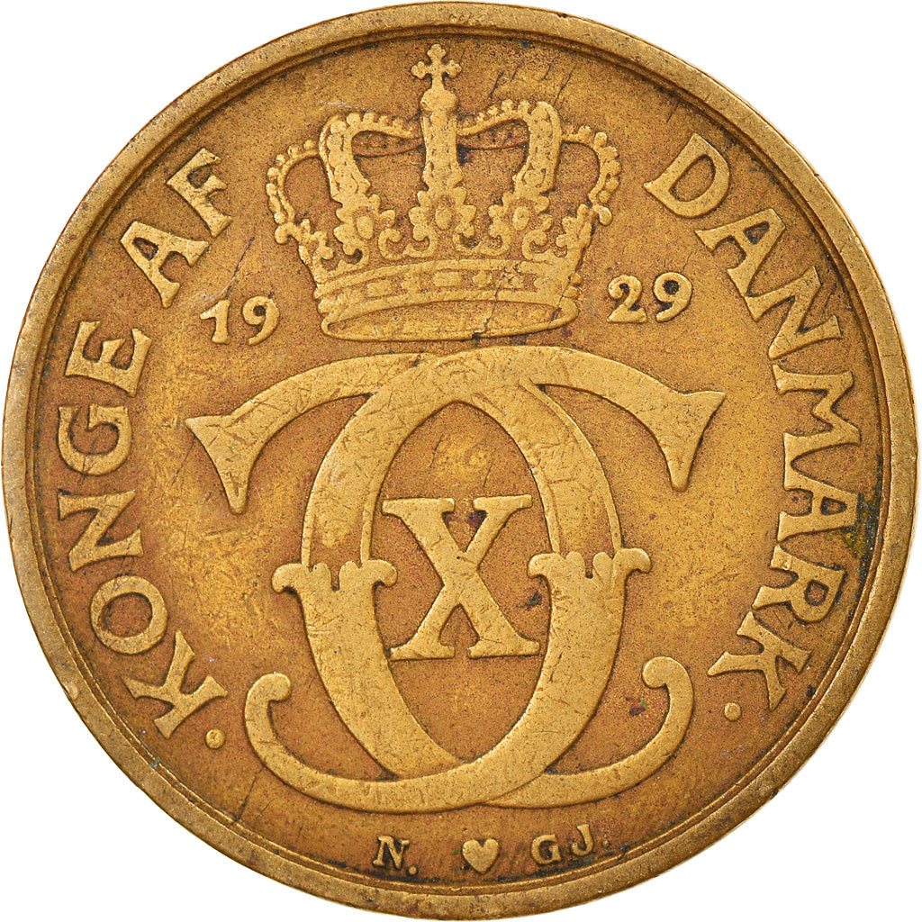 Coin, Denmark, Christian X, Krone, 1929, Copenhagen, VF(30-35), Aluminum-Bronze