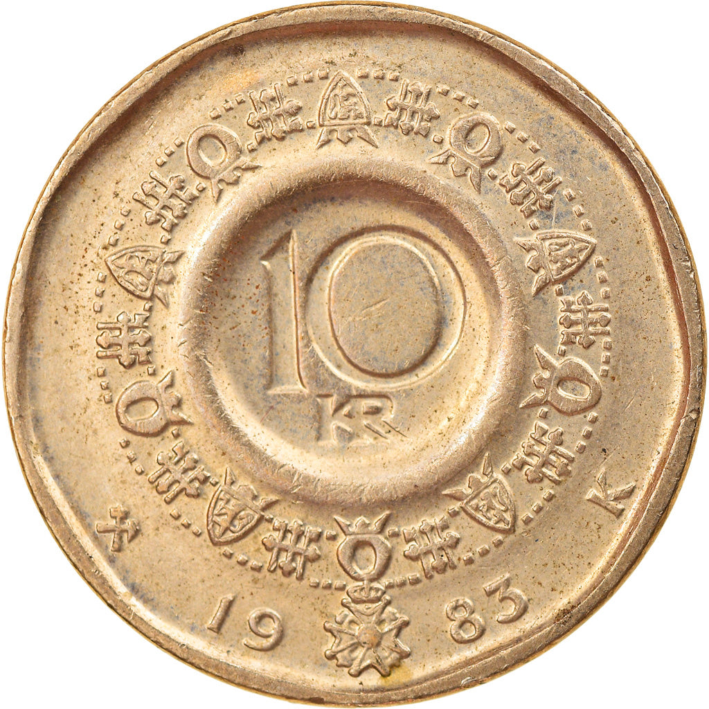 Munten, Noorwegen, Olav V, 10 Kroner, 1983, FR+, Nickel-brass, KM:427