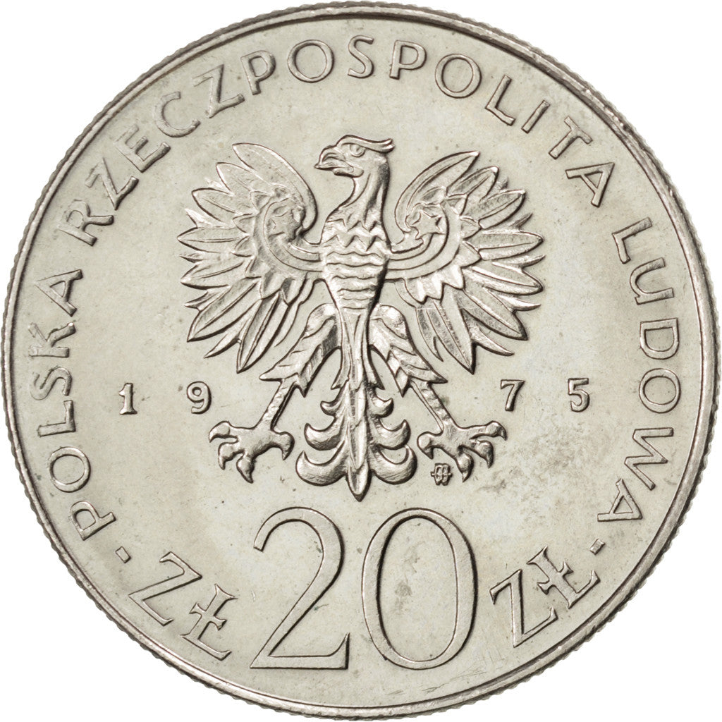 POLAND, 20 Zlotych, 1975, Warsaw, KM #75, AU(55-58), Copper-Nickel, 29, 10.14