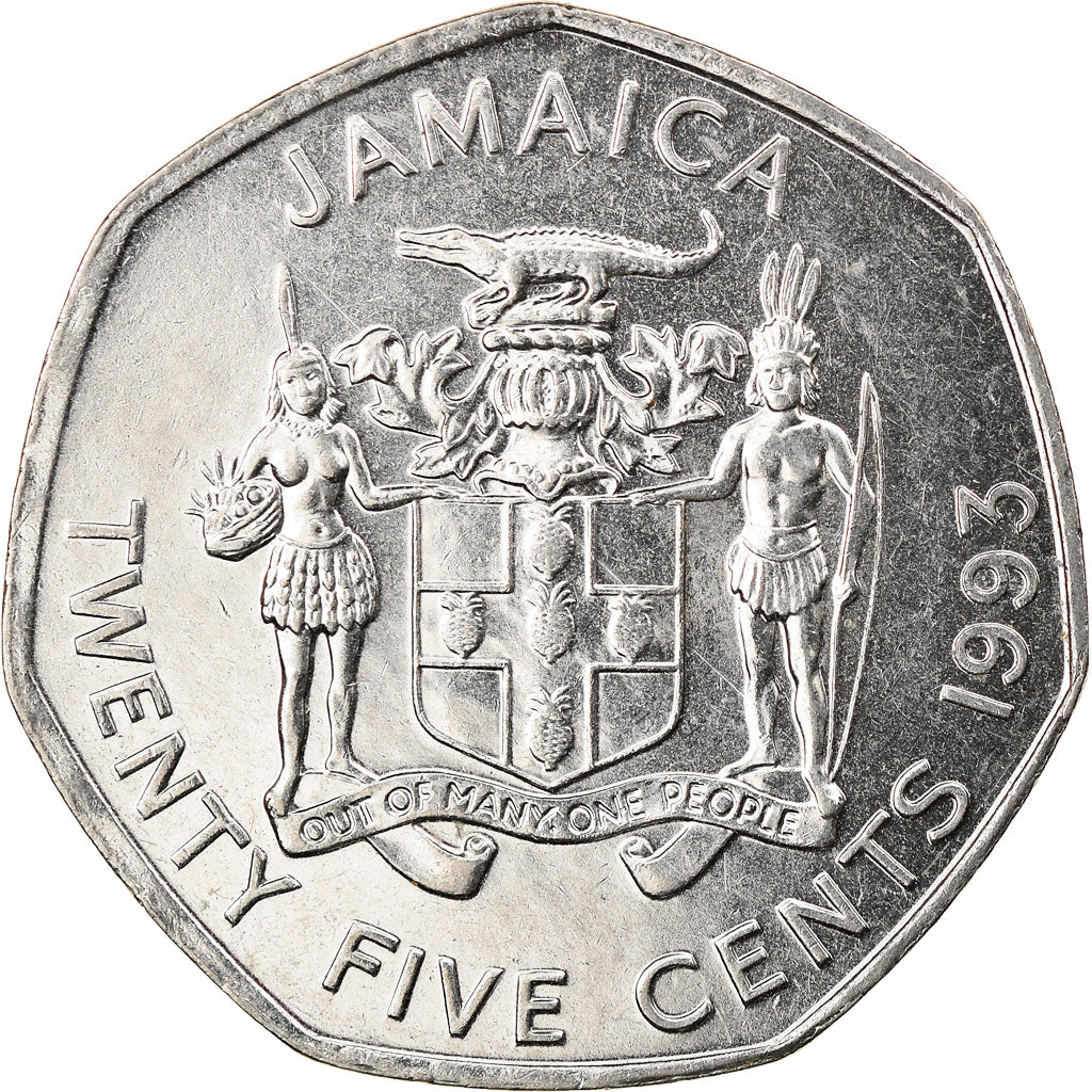 Coin, Jamaica, Elizabeth II, 25 Cents, 1993, Franklin Mint, EF(40-45), Nickel