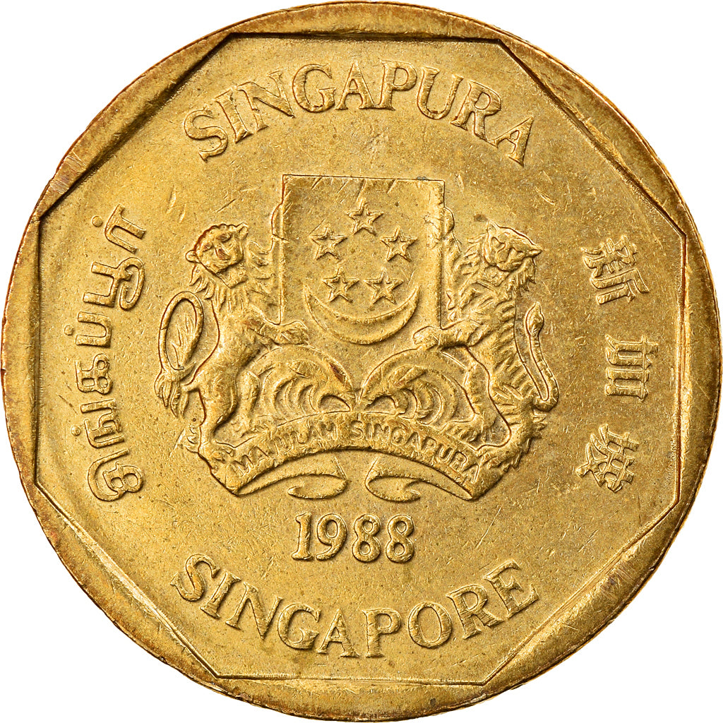 Coin, Singapore, Dollar, 1988, British Royal Mint, EF(40-45), Aluminum-Bronze