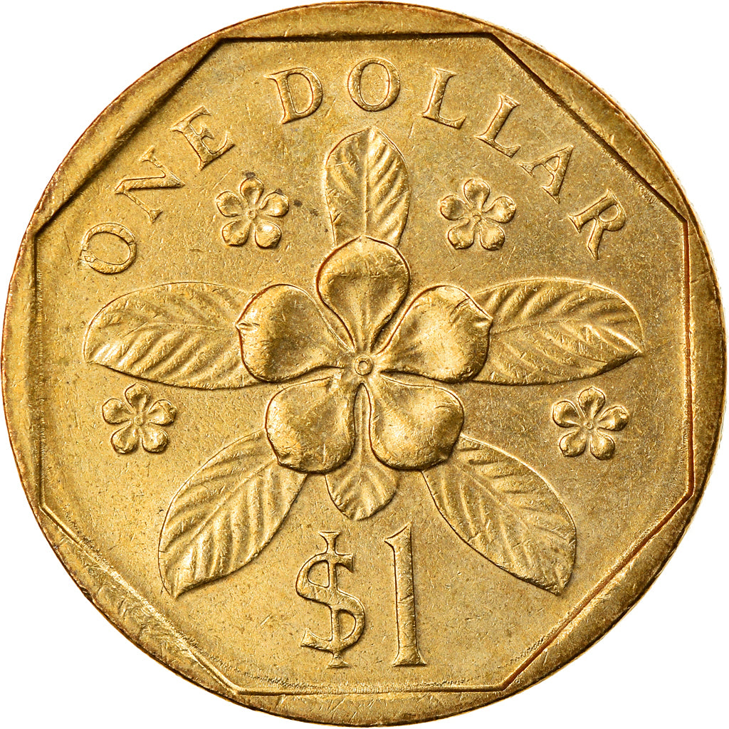 Coin, Singapore, Dollar, 1988, British Royal Mint, EF(40-45), Aluminum-Bronze