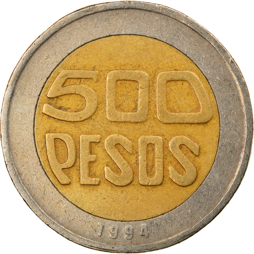 Moneda, Colombia, 500 Pesos, 1994, BC+, Bimetálico, KM:286