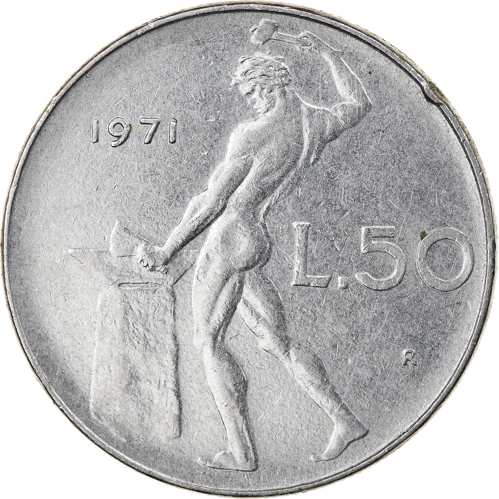 Coin, Italy, 50 Lire, 1971, Rome, VF(30-35), Stainless Steel, KM:95.1