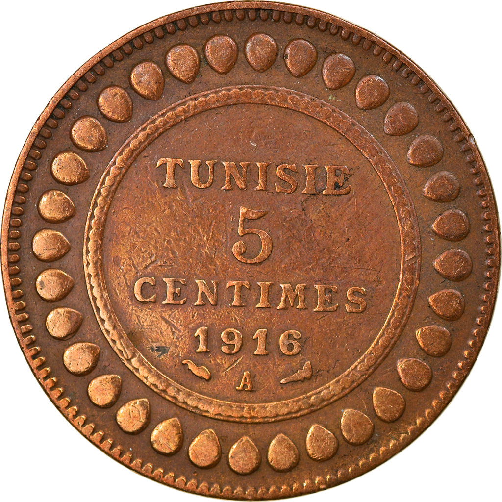 Coin, Tunisia, Muhammad al-Nasir Bey, 5 Centimes, 1916, Paris, AU(50-53)