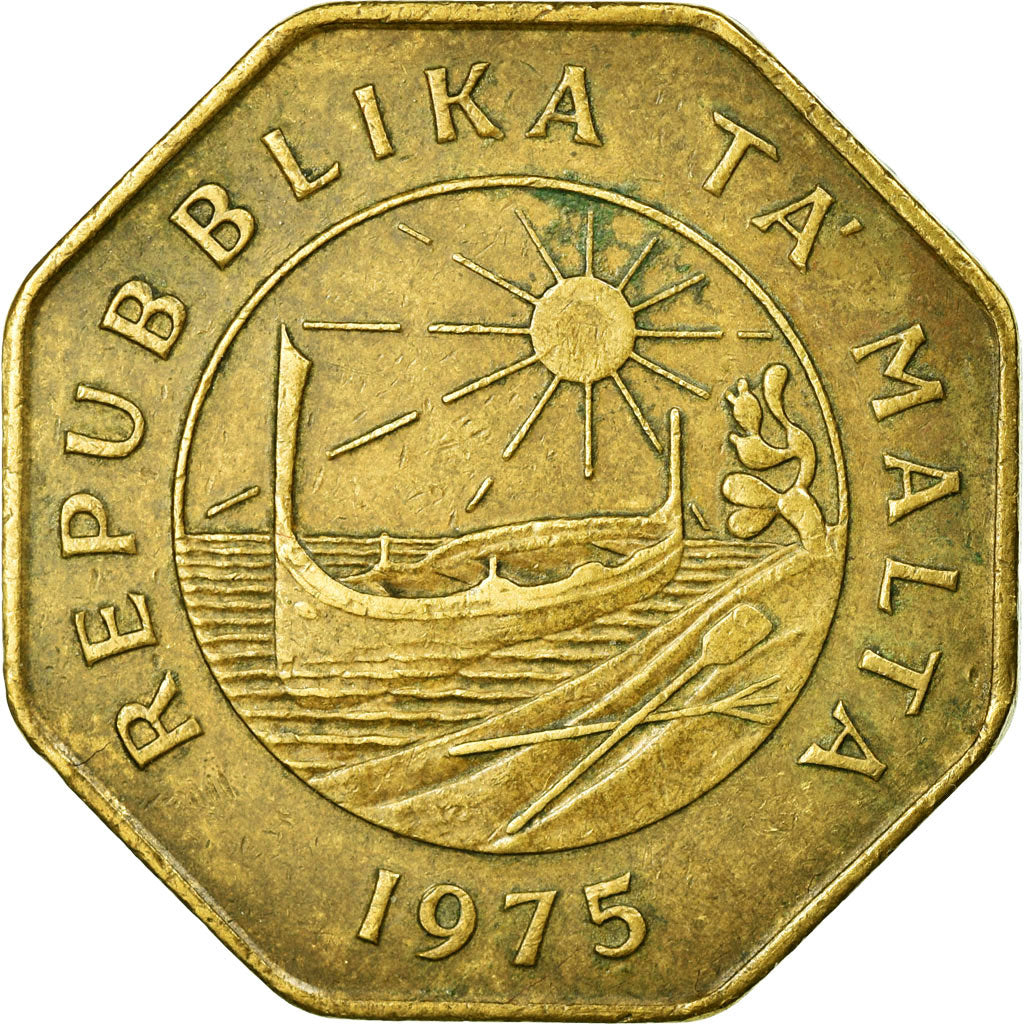 Coin, Malta, 25 Cents, 1975, EF(40-45), Brass, KM:29
