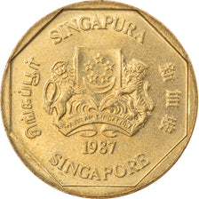 Coin, Singapore, Dollar, 1987, British Royal Mint, EF(40-45), Aluminum-Bronze